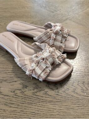 Marc Fisher Orbit Knot Slide Sandals Light Natural Stripe Women US 6
